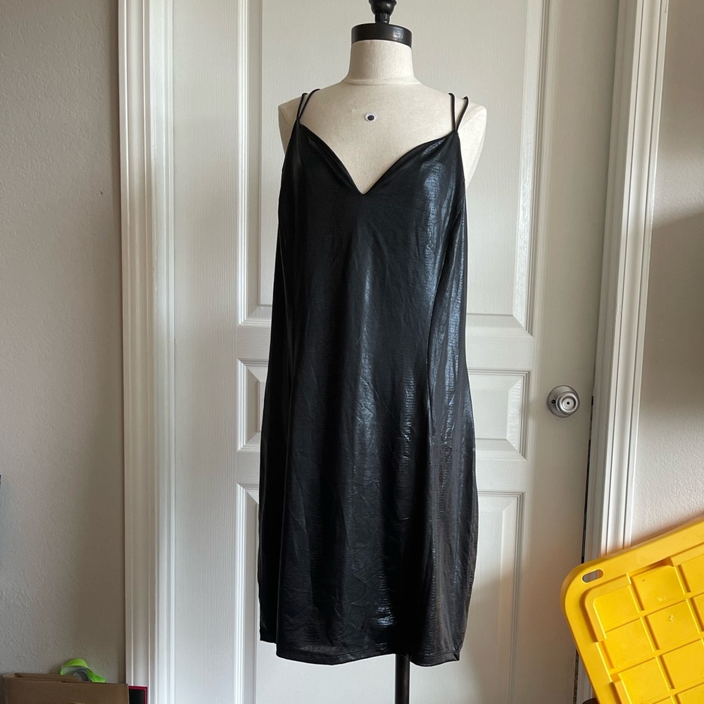 Black Strappy Leather Mini Dress Plus Size